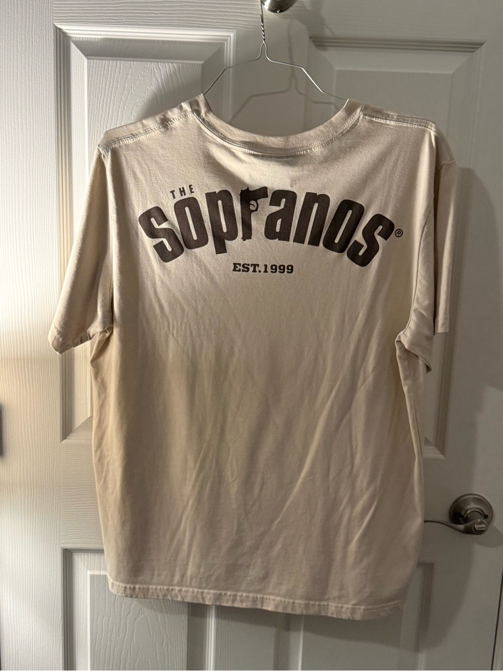 Soprano Men's Cream Tee with Brown Logo Print